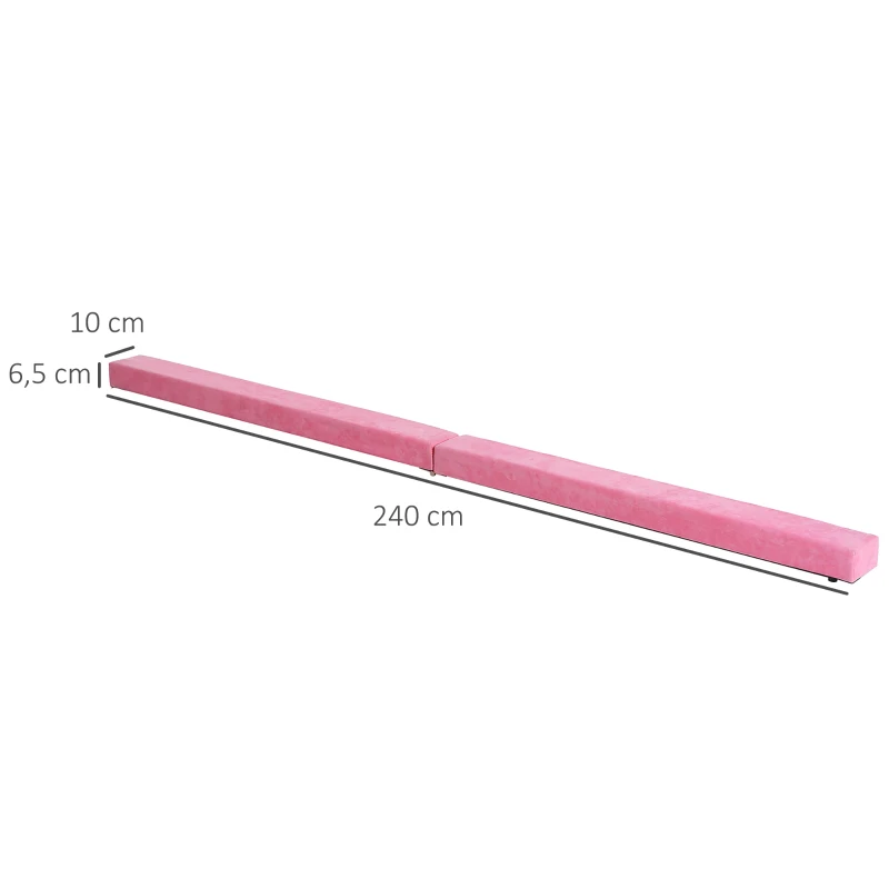 HOMCOM Barra de Equilíbrio Ginástica Dobrável 210 cm Barra de Ginástica Artística para Crianças Iniciantes e Ginastas 210x10x6,5 cm Rosa