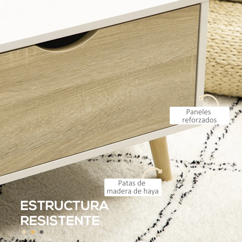 HOMCOM Mesa de Centro Rectangular Mesa con 2 Cajones y Compartimientos Abiertos Estilo Nórdico 106x58x39,5 cm Blanco