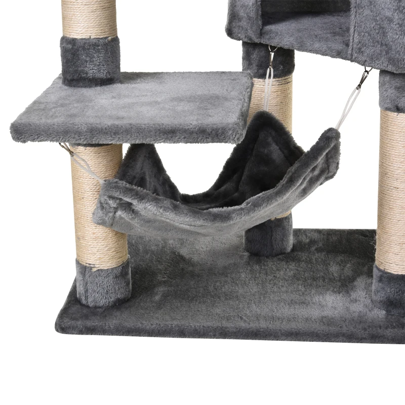 PawHut  Arbre à chats multi-équipements griffoirs grattoirs plateformes tunnel niche hamacs jouet suspendu gris