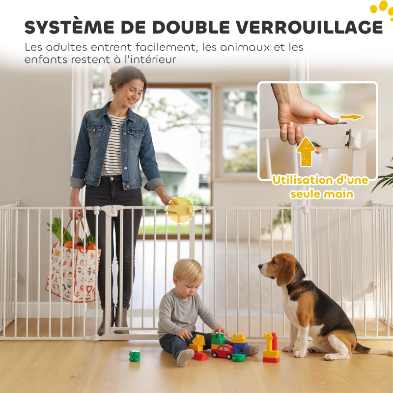 PawHut Barrière de sécurité en métal parc enclos pliable et modulable pour chien et enfant 8 panneaux 61 x 75 cm blanc