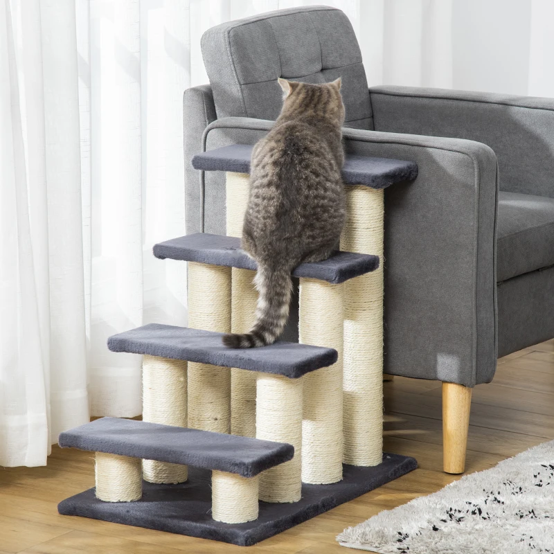 PawHut Dierentrap kattentrap hondentrap trap voor katten honden 4 treden grijs