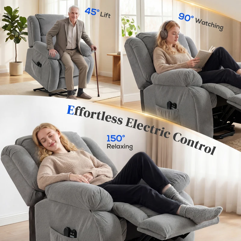 HOMCOM Recliner Armchair Lift Chair, Electric Recliner Chair with Vibration Massage and Heat, Wide Seat, USB Port, Light Grey