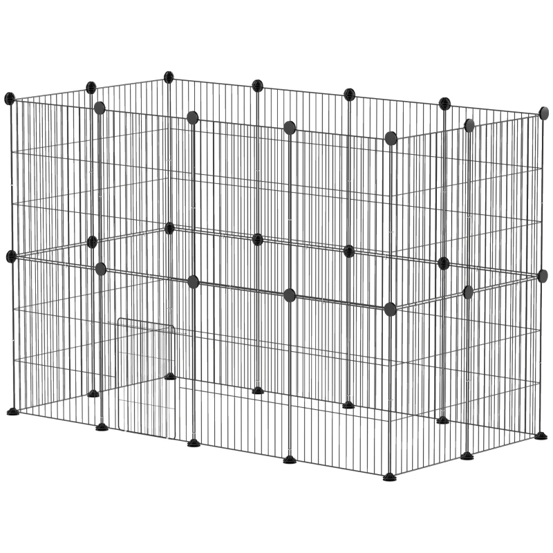 PawHut Recinto Metálico para Animais com 24 Painéis Recinto para Animais Pequenos Personalizável 120x60x80 cm Preto