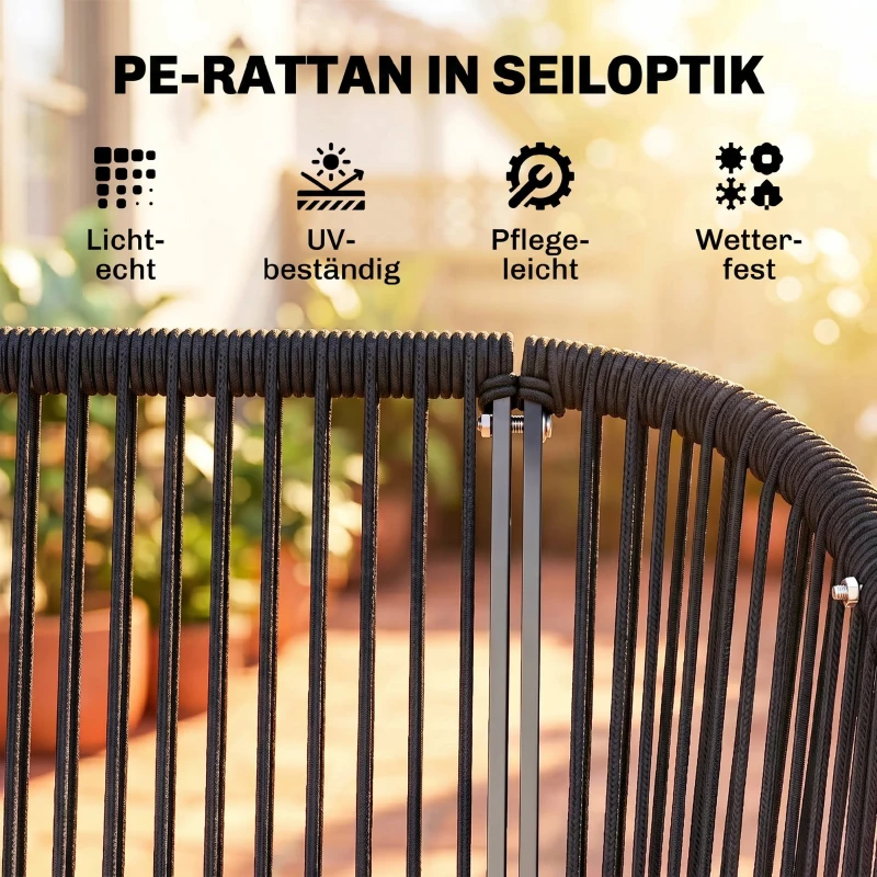 Outsunny Hollywoodschommel Rotan 2-persoons Tuinschommel met Verstelbaar Zonnedak en zachte kussens A-frame Donkergrijs