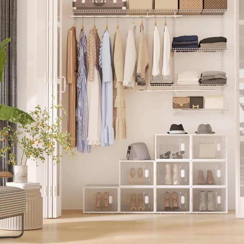 HOMCOM Lot de 18 boites cubes rangement à chaussures modulable avec portes transparentes - 25 x 35 x 19 cm