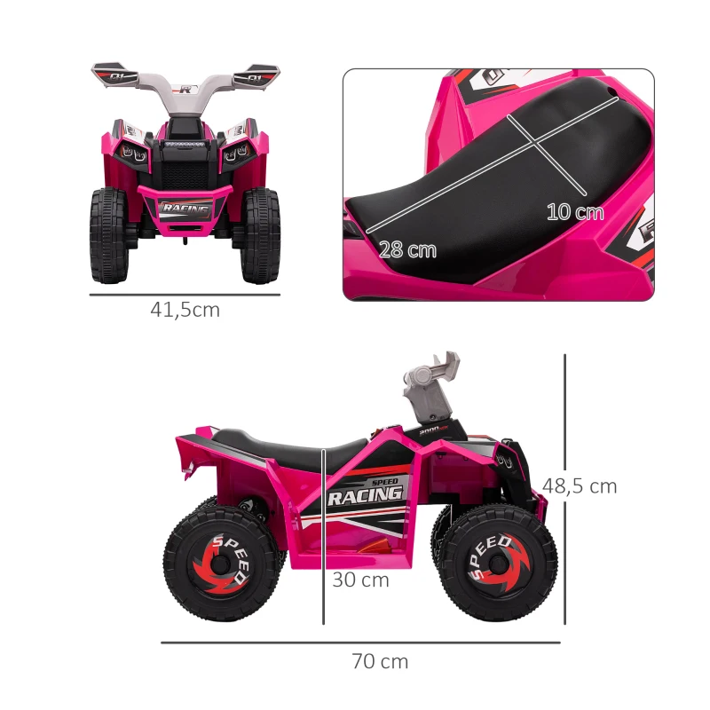 HOMCOM Quad Eléctrico para Niños de 18-36 Meses con Avance y Retroceso Velocidad de 2,5 km/h 70x41,5x48,5 cm Rosa