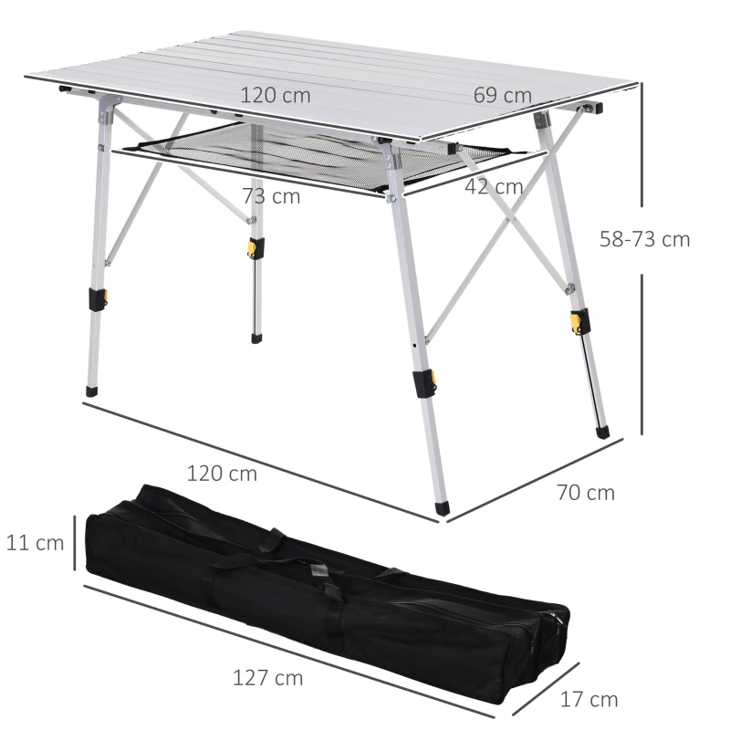 Outsunny picknick klaptafel, klaptafel, in hoogte verstelbare campingtafel, incl. Draagtas, aluminium, zilver, 120 x 70 x 58-73 cm, klaptafel, campingtafel, klaptafel, in hoogte verstelbaar draagtas aluminium | Aosom.de
