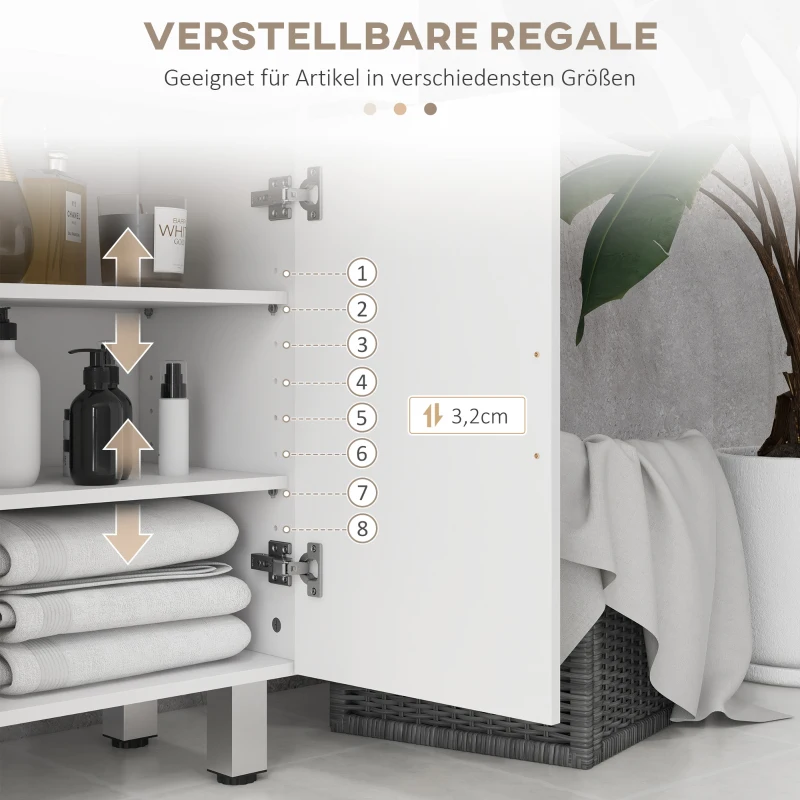 Kleankin Badkamerkast, Badmeubel, 2 Laden, Verstelbaar Plank, Hout, Wit(m-5)