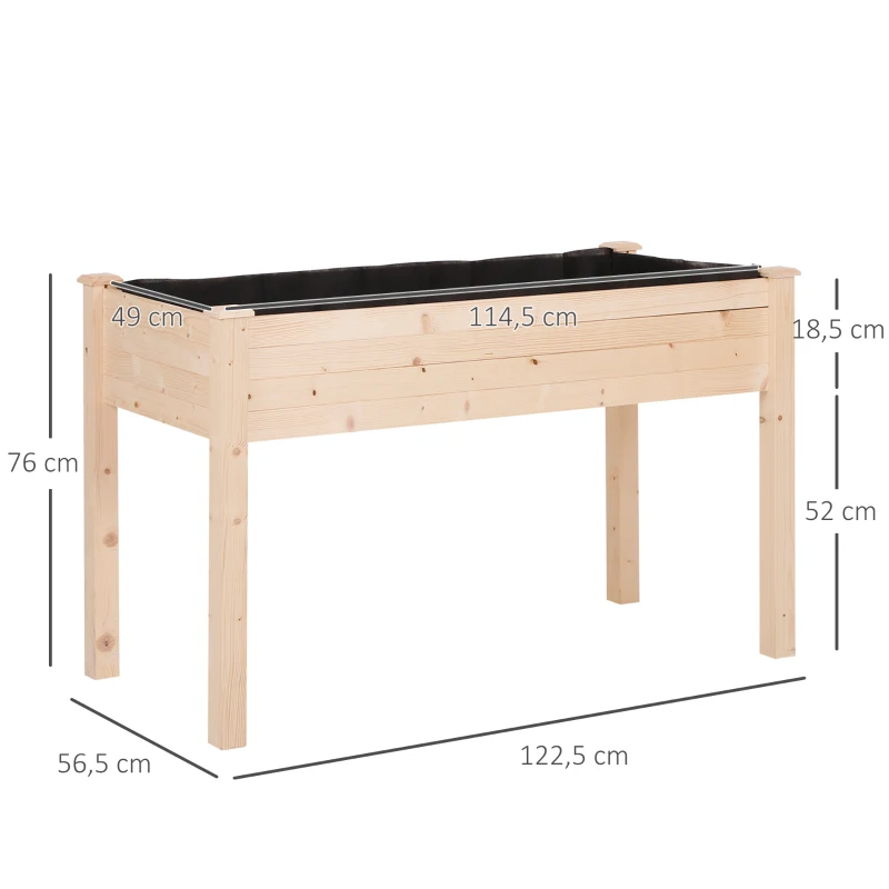 Outsunny Horta Elevada de Madeira com Tecido não Tecido e 4 Orifícios de Drenagem para Cultivo 122,5x56,5x76cm Madeira