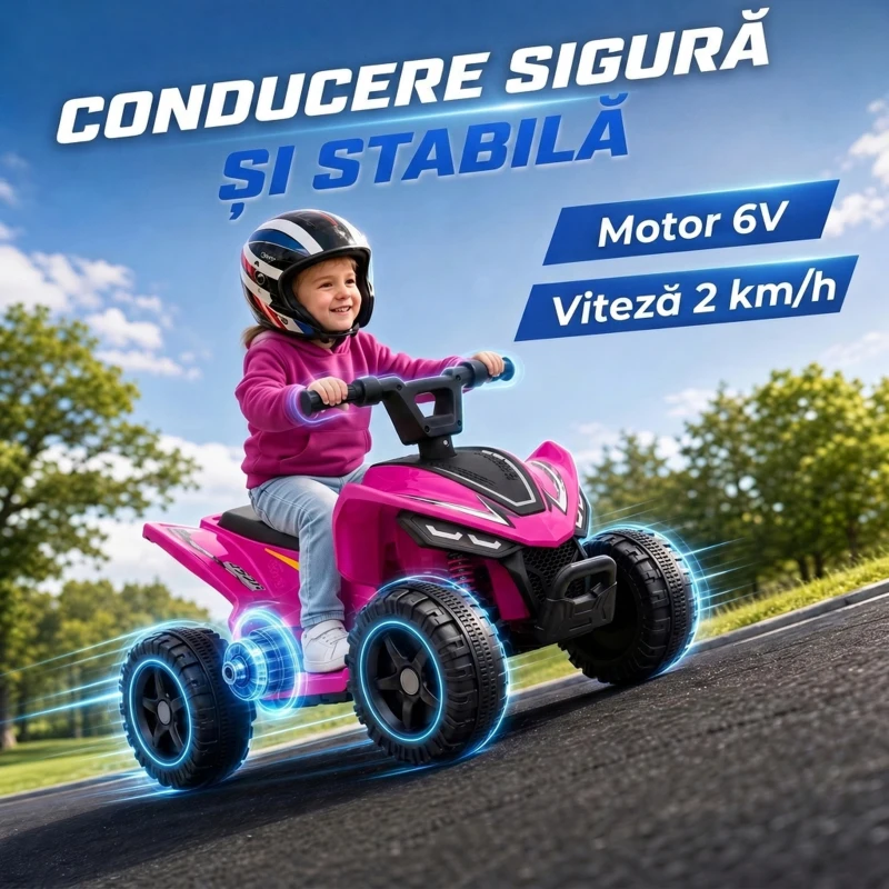 AIYAPLAY ATV Electric pentru Copii 18-48 Luni, 6V, 2 km/h, Sarcină 25 kg, Fuchsia