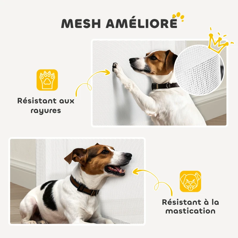 PawHut Barrière rétractable pour chien largeur 149 cm verrouillage automatique - blanc
