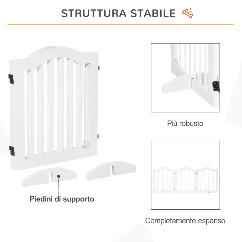 PawHut Cancellino per Cani Pieghevole a 3 Sezioni in Legno, 154.5x29.5x61cm, Bianco