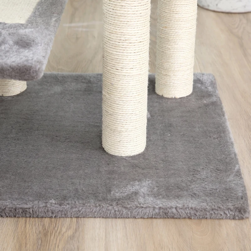 PawHut Copac pentru Pisici de 100 cm cu Pat Rotund, Stâlpi din Sisal și Acoperire de Pluș, Gri