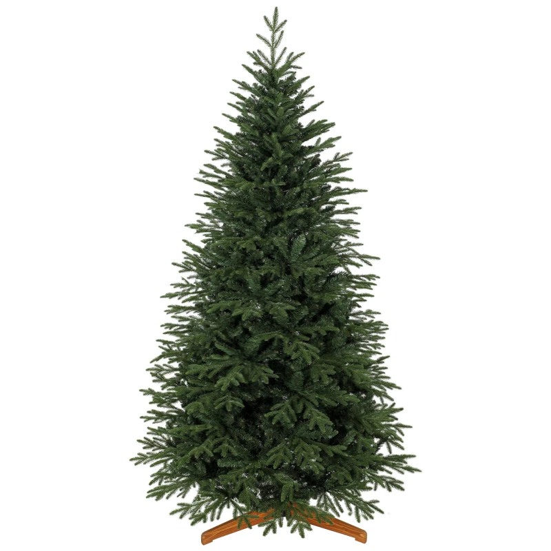 HOMCOM 7ft Artificial Christmas Tree Full Hinged Xmas Tree Solid Pine Wood Stand, Green