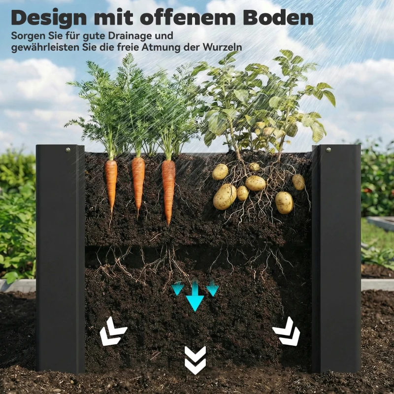 Outsunny Verhoogde plantenbak met open bodem, versterkte stang en handschoenen, 102 x 52 x 55 cm, zwart