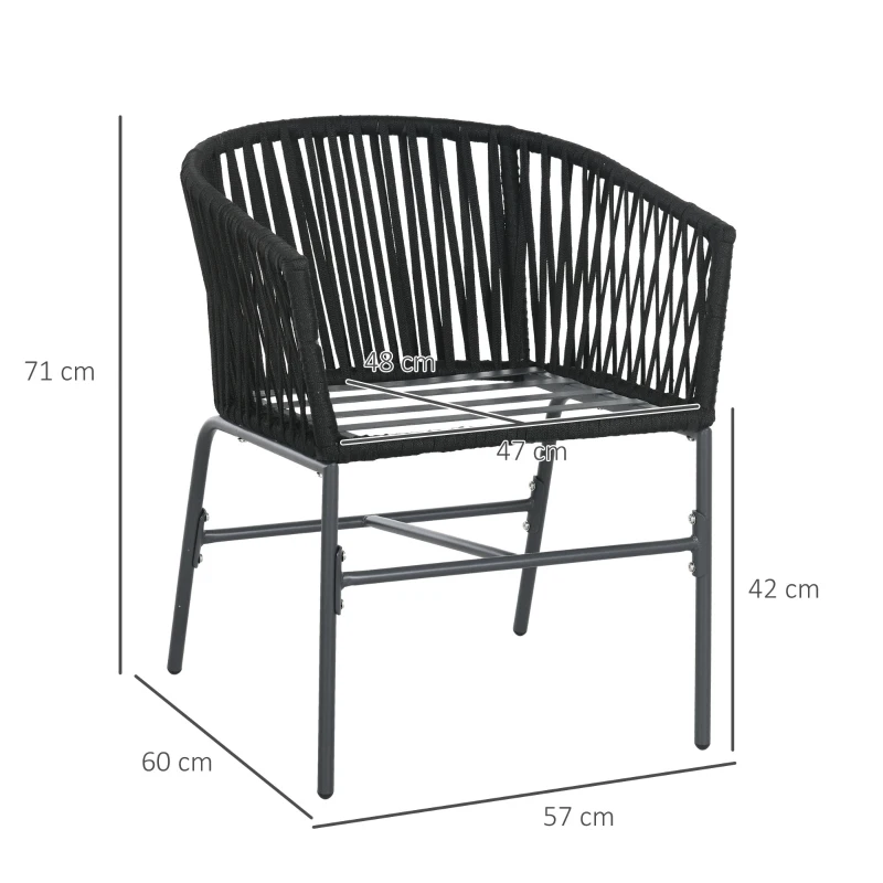 Outsunny Set van 2 Buitenkrukken, Boho-Design, Zit- en Rugkussens, Comfortabele Zitting, Metalen Frame, Donkergrijs