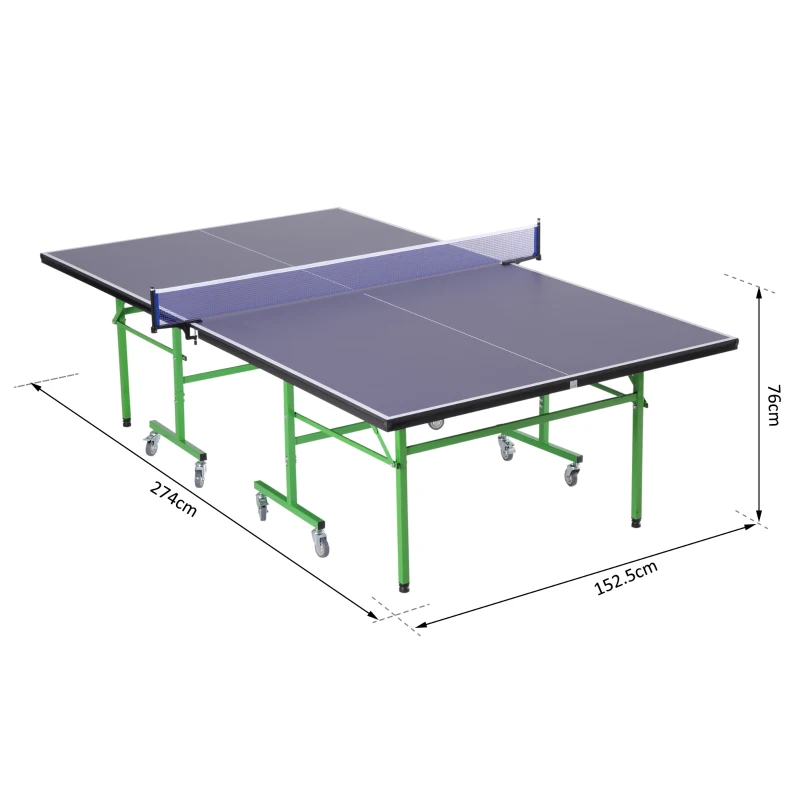 HOMCOM Tavolo da Ping Pong Pieghevole Interno con 8 Ruote 152.5 × 274 × 76cm