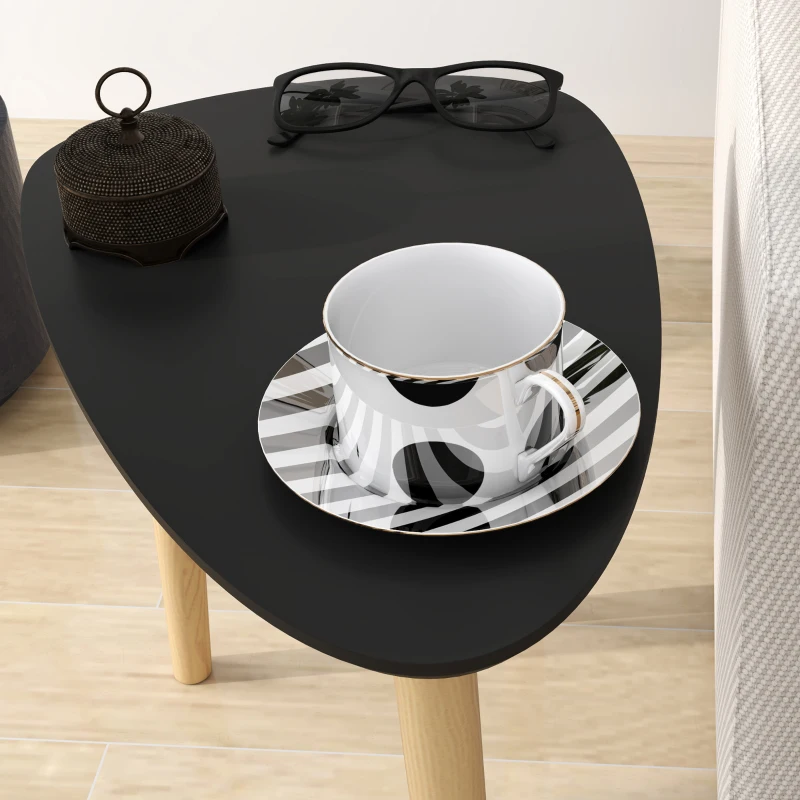 HOMCOM Conjunto de 2 Mesas Auxiliares com Pés de Madeira Mesas de Café 59,5x39,5x45 cm e 44,5x28,5x40 cm  Preto