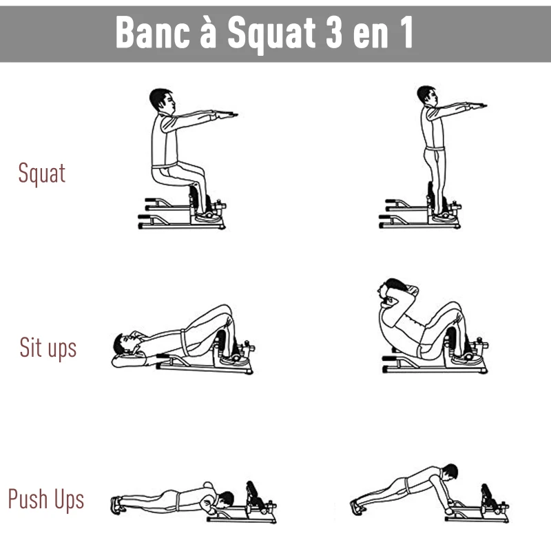 Banc à squat appareil à abdominaux acier noir