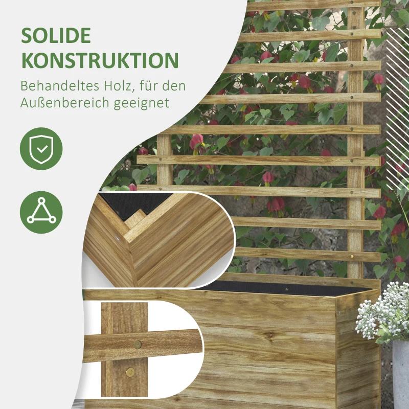 Outsunny Plantenbak met Traliewerk, 4 Wielen, Natuurlijk Hout, Weerbestendige Lak, 76 x 30 x 155 cm