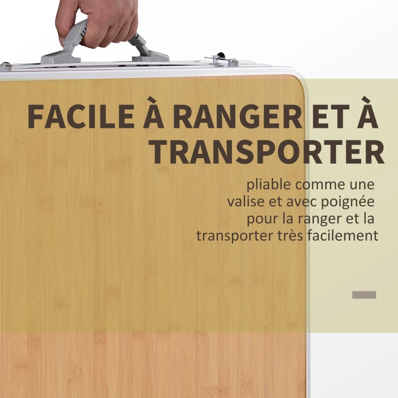 Outsunny Table Pliante Table de Camping Table de Jardin avec rallonge Hauteur réglable Aluminium MDF Imitation Bambou