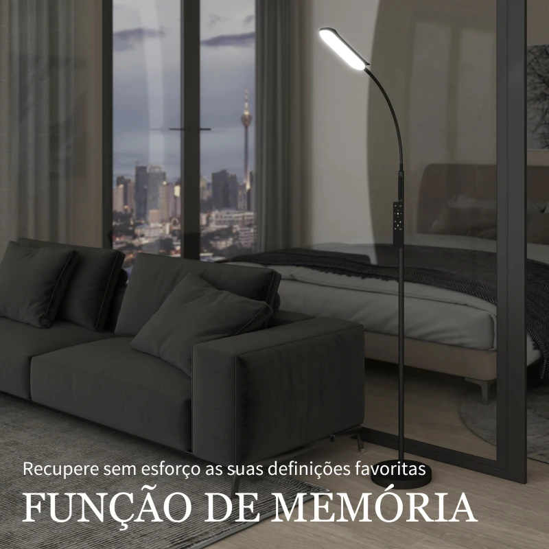 HOMCOM Candeeiro de Pé LED com Controlo Remoto e Tátil 5 Modos de Iluminação Temporizador de 60 Minutos Memória Ø22x175 cm Preto