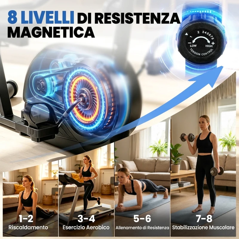 SPORTNOW Cyclette Orizzontale Magnetica con Resistenza a 8 Livelli e Display LCD, in Metallo, 136x56x106 cm, Blu