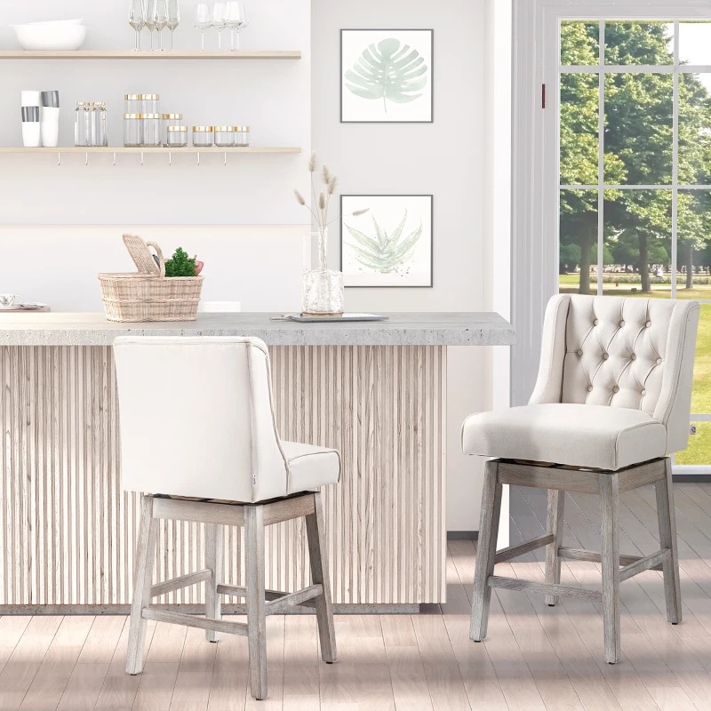 HOMCOM Conjunto de 2 Bancos de Bar com Encosto Giratório 180° Bancos Altos de Cozinha com Apoio para Pés  45,7x57,2x101 cm Bege