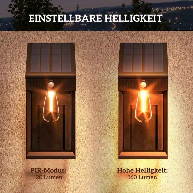 Outsunny Tuin-Zonlicht Buitenlamp Zonnelamp, weerbestendig, Bewegingssensor, 14 cm x 24 cm x 24 cm, Zwart