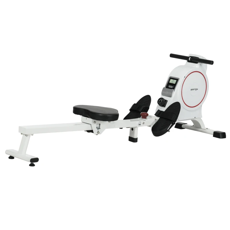 SPORTNOW Máquina de Remo Magnético Remo para Casa Plegable Resistencia de 8 Niveles Pantalla LCD y 2 Ruedas 180x48x60 cm Blanco