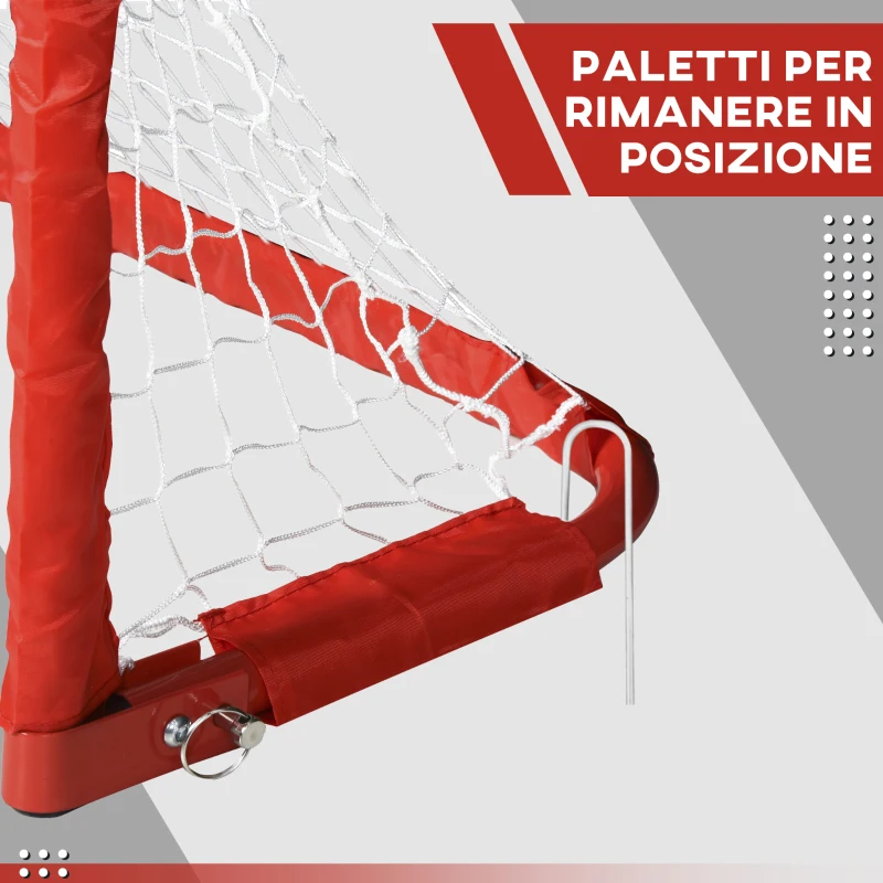 HOMCOM Set 2 Porte da Calcio Pieghevoli da Esterno con 4 Picchetti, in Acciaio e Tetrolon, 90x36x60 cm, Rosso