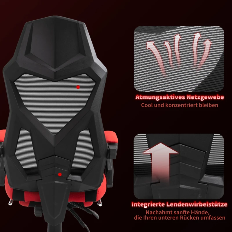 Vinsetto Ergonomische kantoorstoel gamestoel draaistoel met voetsteunen polyester zwart