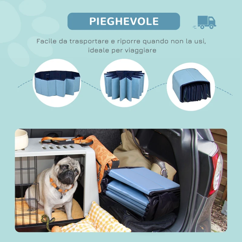 PawHut Piscina Vasca da Bagno Portatile Pieghevole per Cani Animali Domestici in PVC Azzurro Φ160 x 30cm