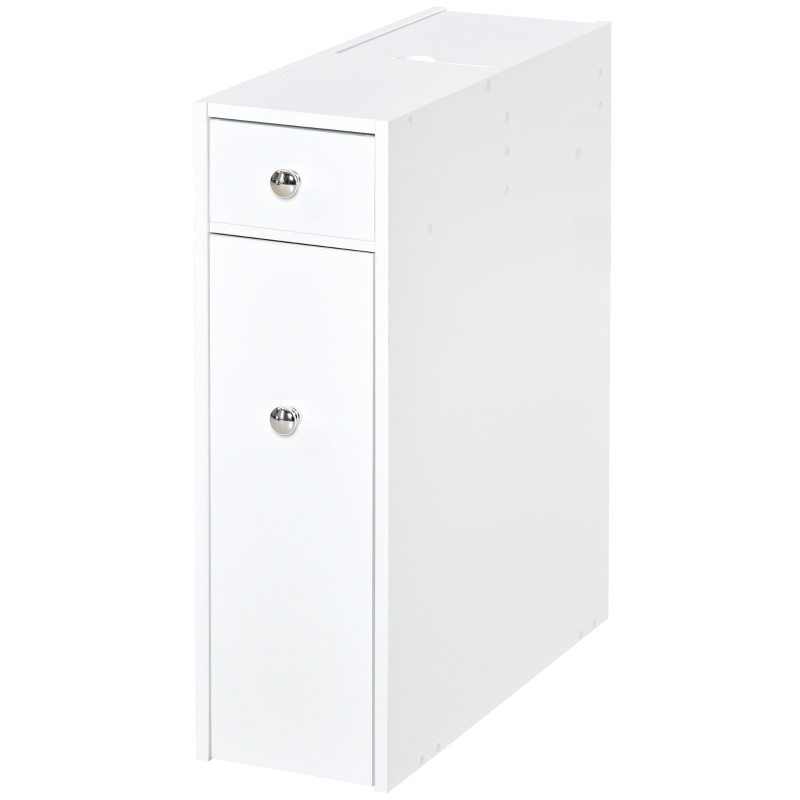 HOMCOM Armário Auxiliar de Casa de Banho Estreito com 2 Gavetas e Compartimento Superior com Tampa 17x48x58cm Branco