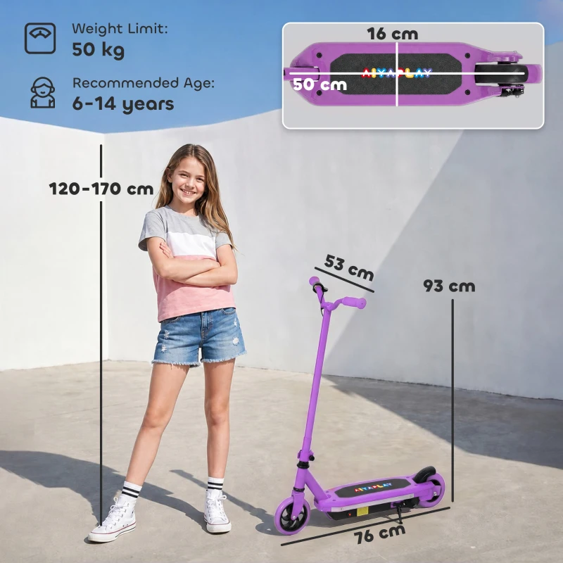 AIYAPLAY Electric Scooter for Kids 6-14 Years, with Colourful Lights, Purple