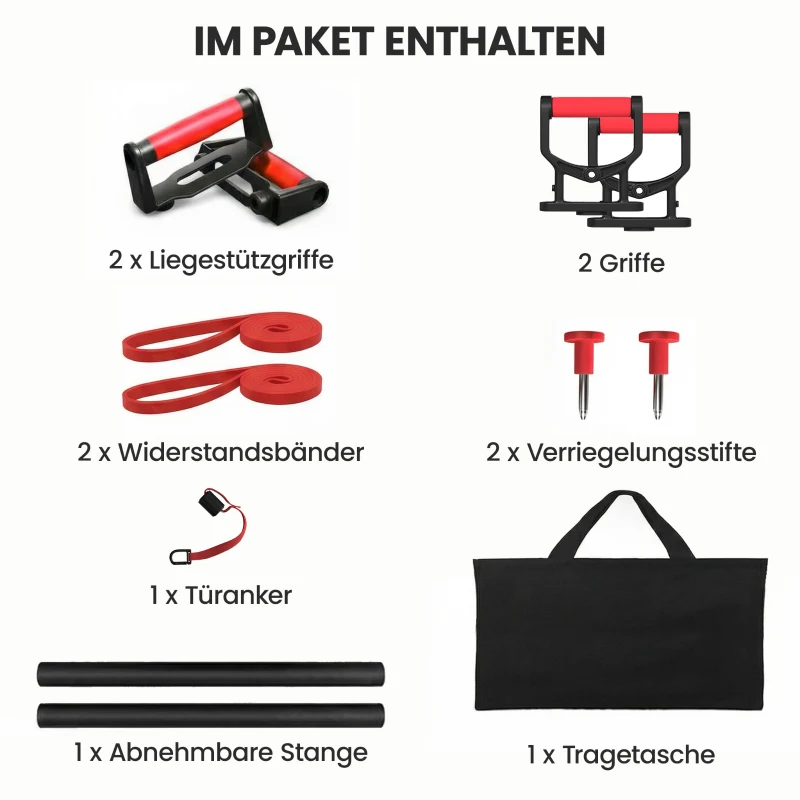 SPORTNOW Push-Up Board 7-in-1 Verstelbaar Push-Up Bord met Weerstandsbanden, Wieltjes en Deuranker, Opvouwbaar