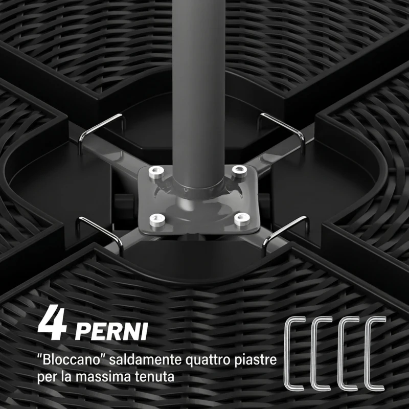 Outsunny Base per Ombrellone a Braccio da 4 Pezzi in HDPE Riempibili con Acqua e Sabbia, Ø100x8 cm, Nero