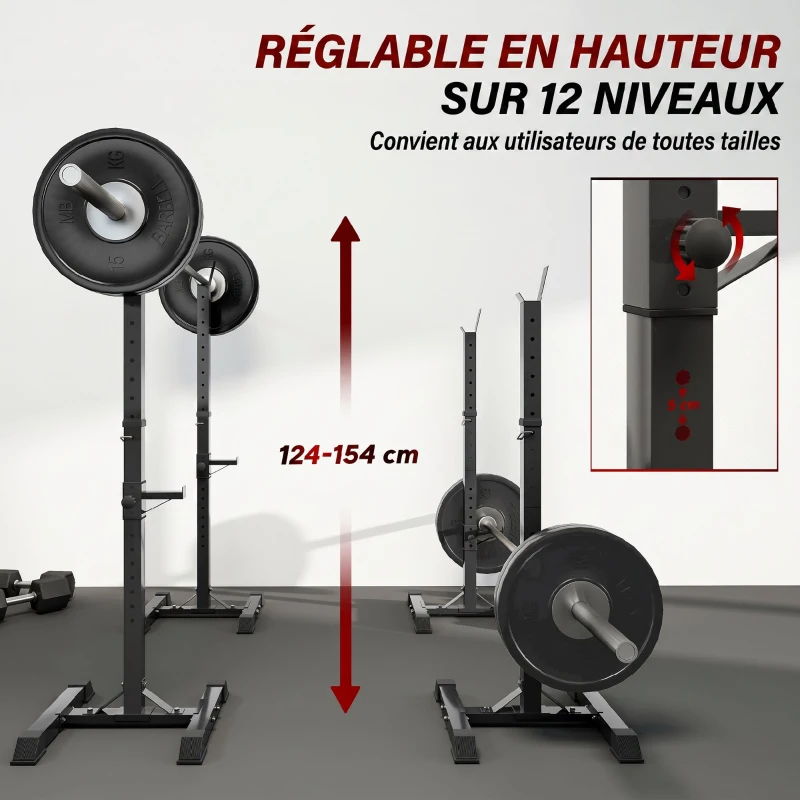HOMCOM Support de musculation entrainement pour barre longue haltère charge max. 150 Kg