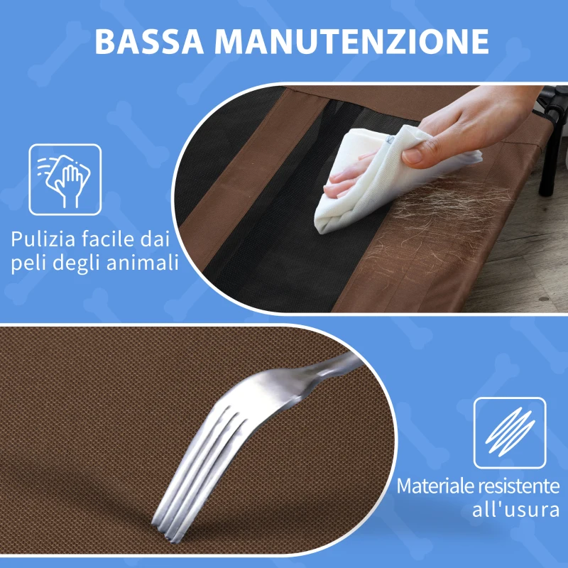 PawHut Lettino per Cani di Taglia Grande Fino a 50kg, Metallo e Tessuto Oxford, 122x92x23 cm, Marrone