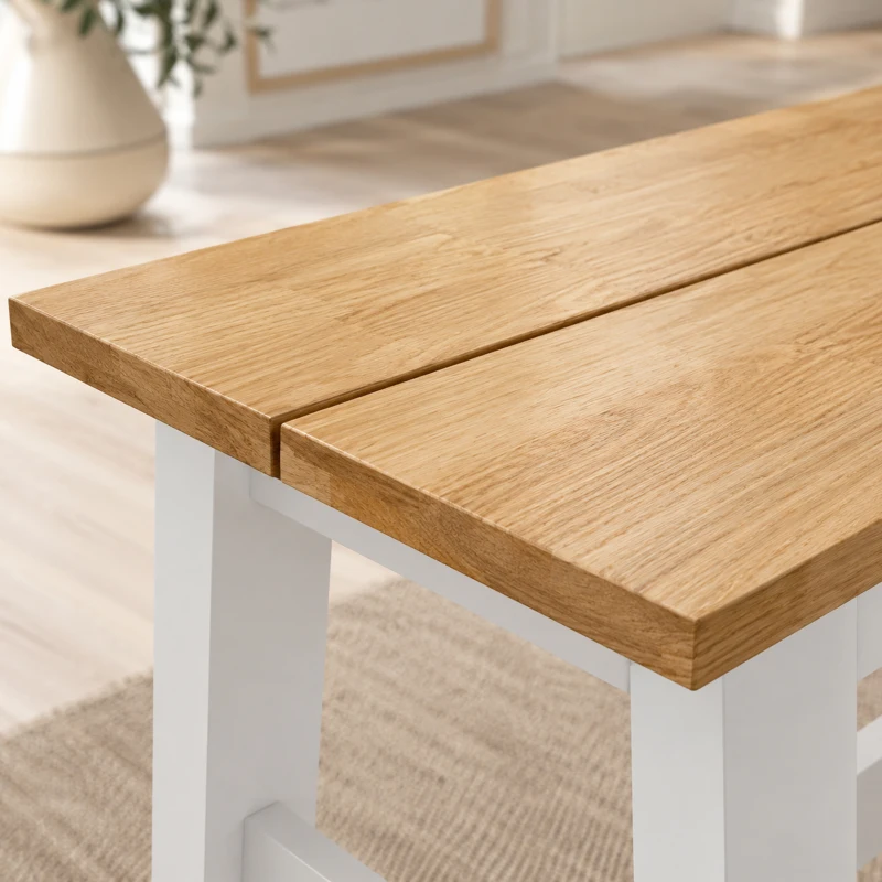 HOMCOM Zitbank voor 2, Houten Bank in Eikenlook, Stabiliserende Dwarsbalk, voor Woonkamer, Eetkamer, Hal, Rubberhout, Wit
