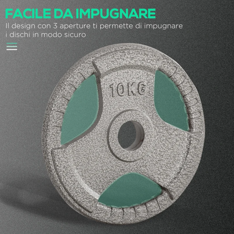 HOMCOM Set di 6 Dischi Pesi per Bilanciere e Manubri 2.5-35KG, Dischi palestra in Acciaio con Foro 50 cm, Ideali per Bilancieri Olimpionici, Argento