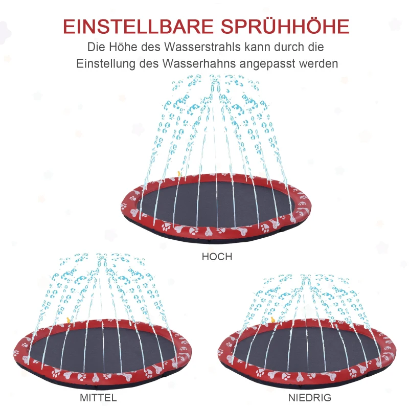 PawHut Hondenpoel, water-speelpoel, antislip, stevig, diervriendelijk, Ø170 cm, Rood