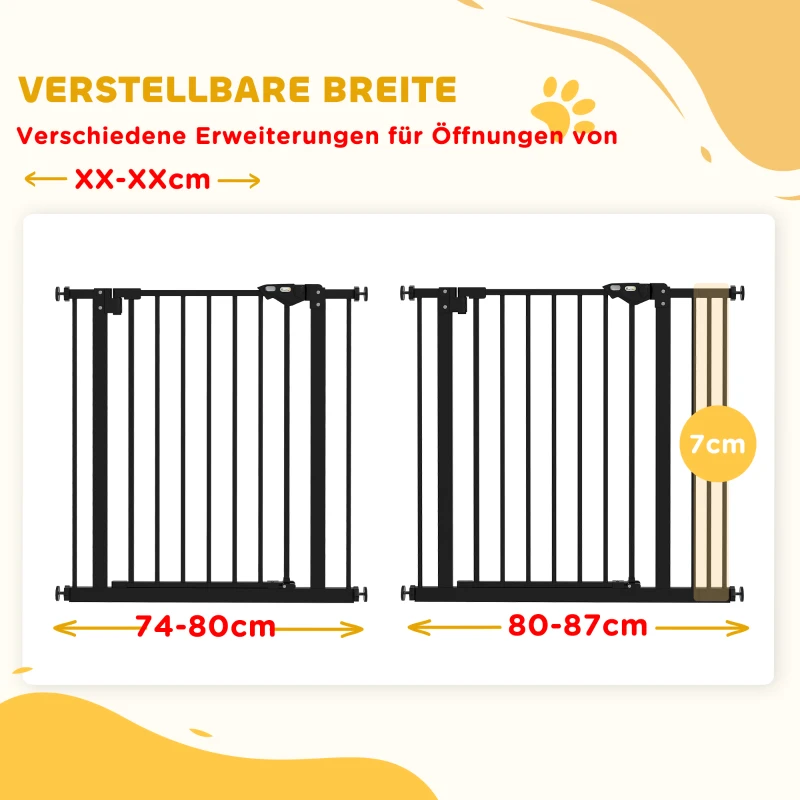 PawHut Veiligheidshek voor Huisdieren, Hekje zonder Boren, Metaal, Kunststof, 74-87 cm, Zwart