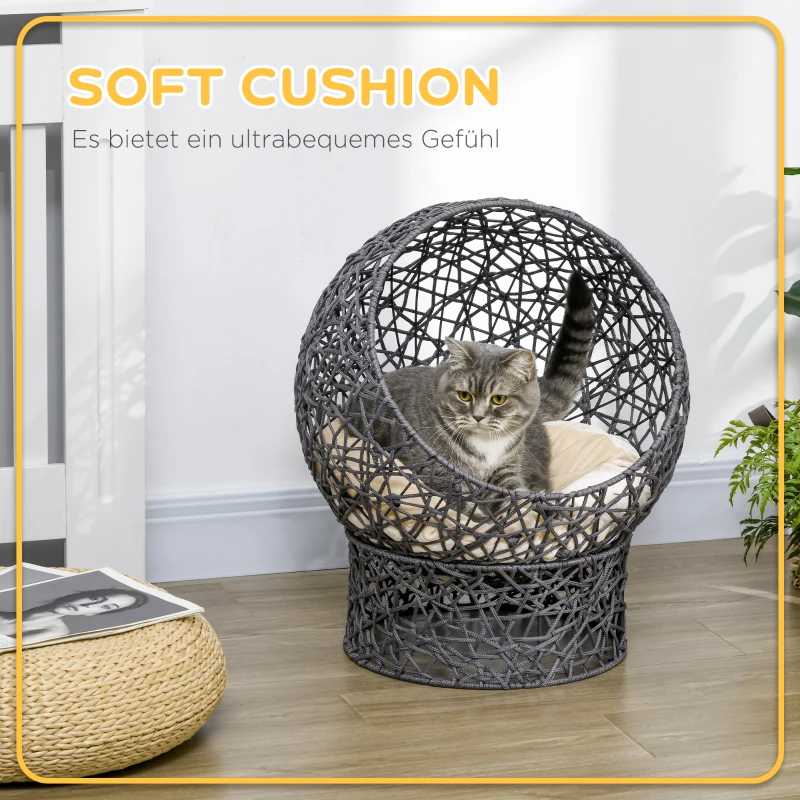 PawHut Kattenmand Kattenhut met Kussen Kattenhol Polyester Touw Paars(m-6)