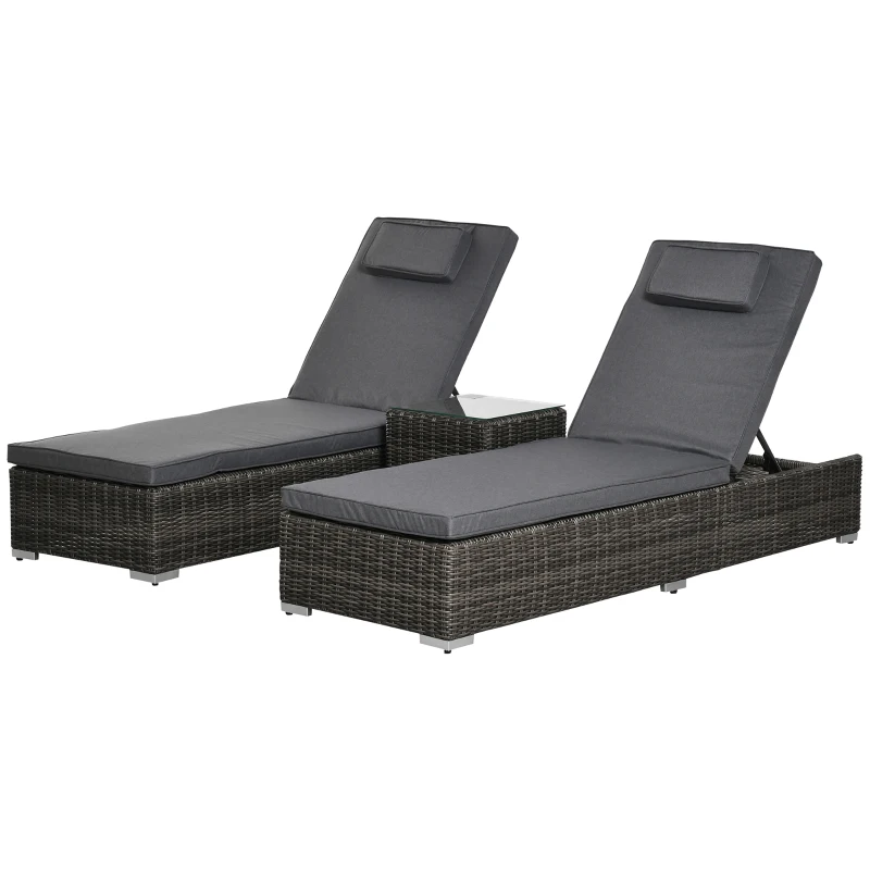 Outsunny poly rotan ligstoel met bijzettafel verstelbaar 60 x 195 x 86 cm