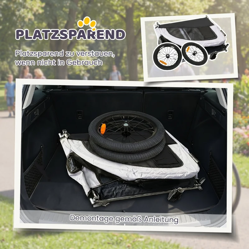 PawHut 2-in-1 Hundeanhänger für Fahrrad Faltbarer Hundebuggy für kleine & mittelgroße Hunde bis 20 kg, Weiß