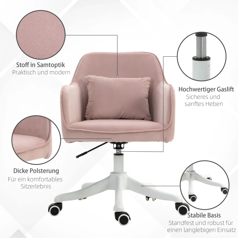 Vinsetto Massage kantoorstoel draaistoel werkstoel met trilfunctie fluweel roze(m-8)