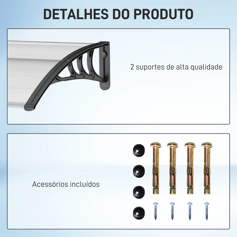 Outsunny Marquise de Proteção 75x100 cm para Portas e Janelas contra Sol e Chuva com Suporte de Liga de Alumínio Transparente e Preto