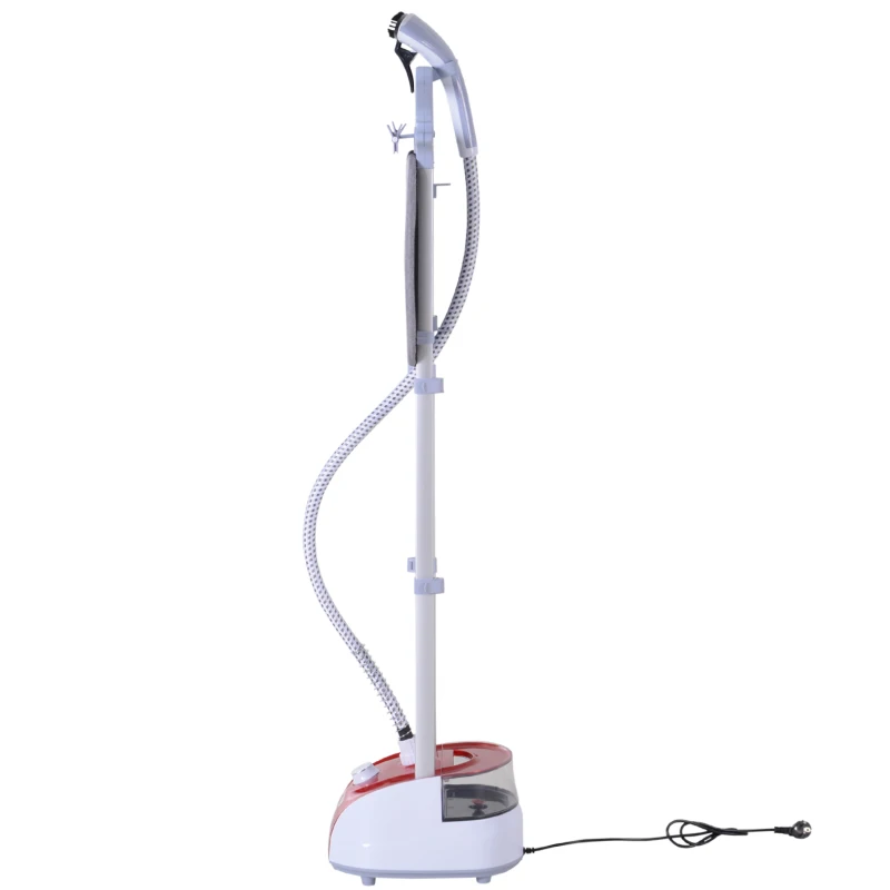HOMCOM Plancha Vertical Vapor 1950W, Depósito de 2 L, 32g/min, Plancha de Vapor Vertical con Barra Telescópica, Listo en 38s,Colgador de Ropa, Centro de Planchado para Hogar Oficina, Rojo