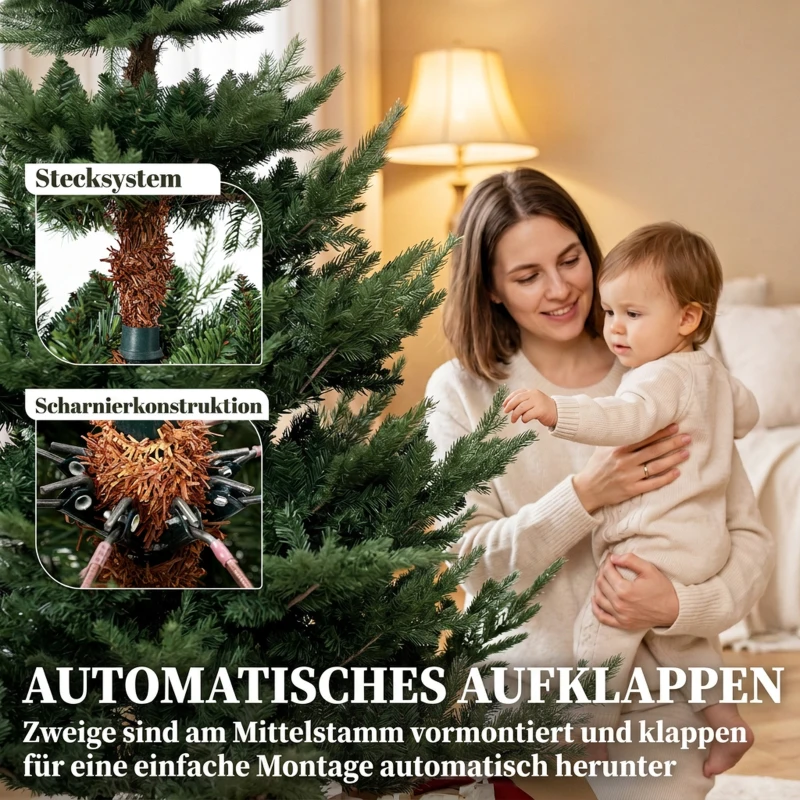 HOMCOM Weihnachtsbaum, Kunsttanne, realistisches Aussehen, schneller Aufbau, Kunststoff, Grün, 140 x 140 x 210cm